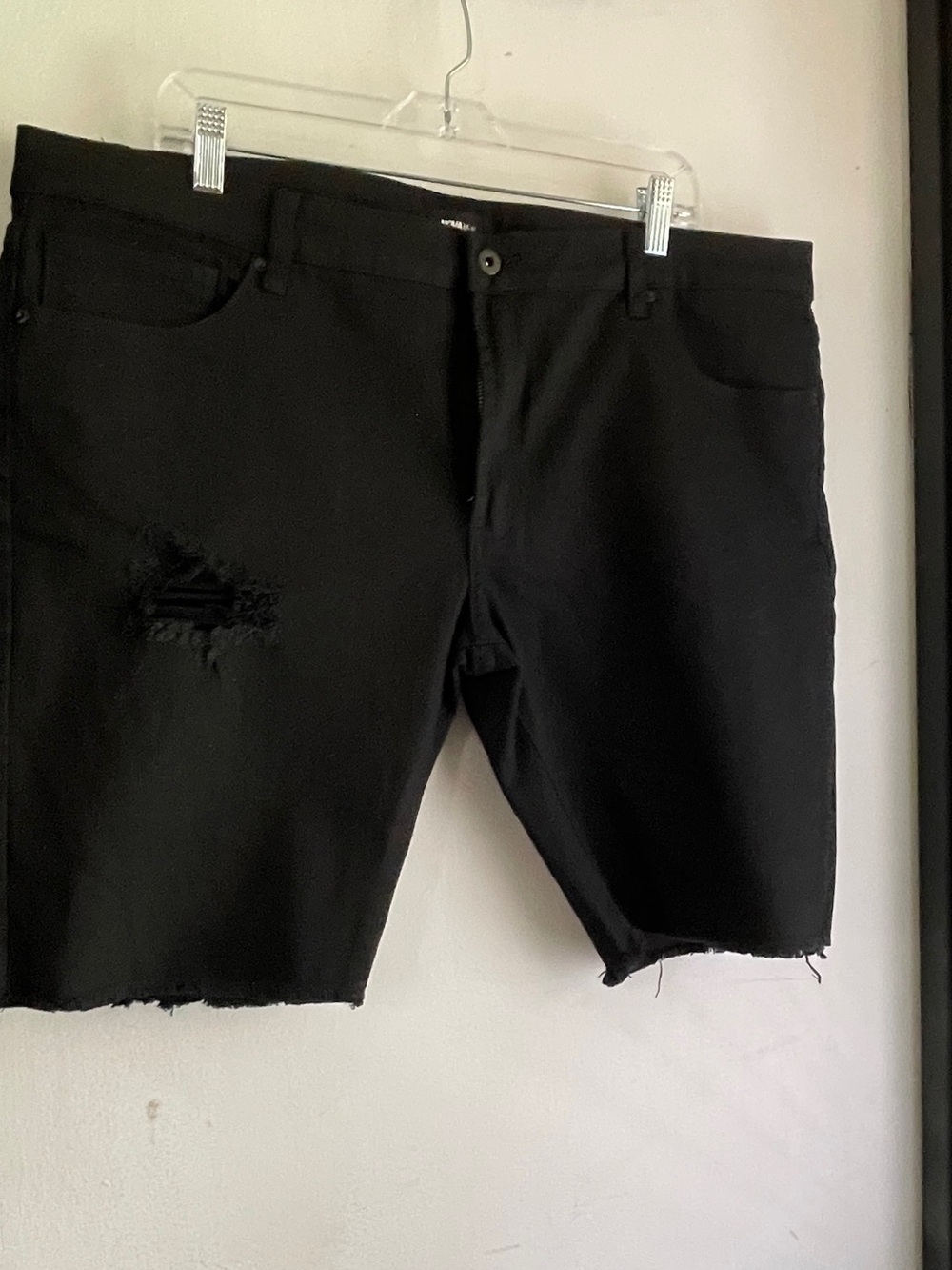 Men's Black Distressed Denim Cutoff Shorts